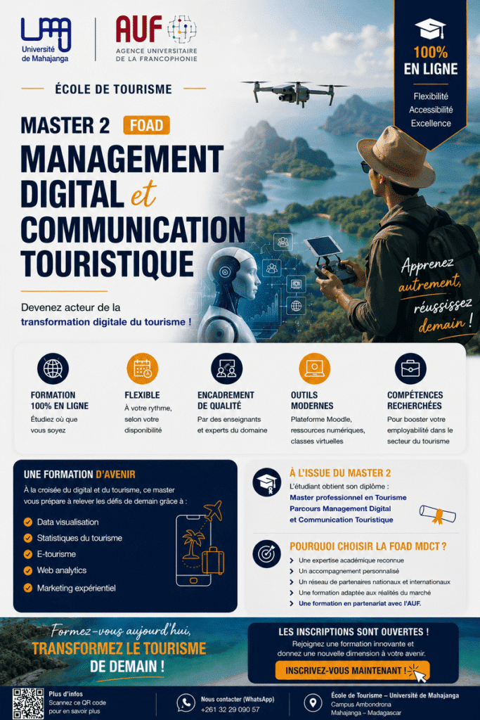 Appel à candidatures Master 2 Management Digital et Communication Touristique (MDCT) - Promotion 2027